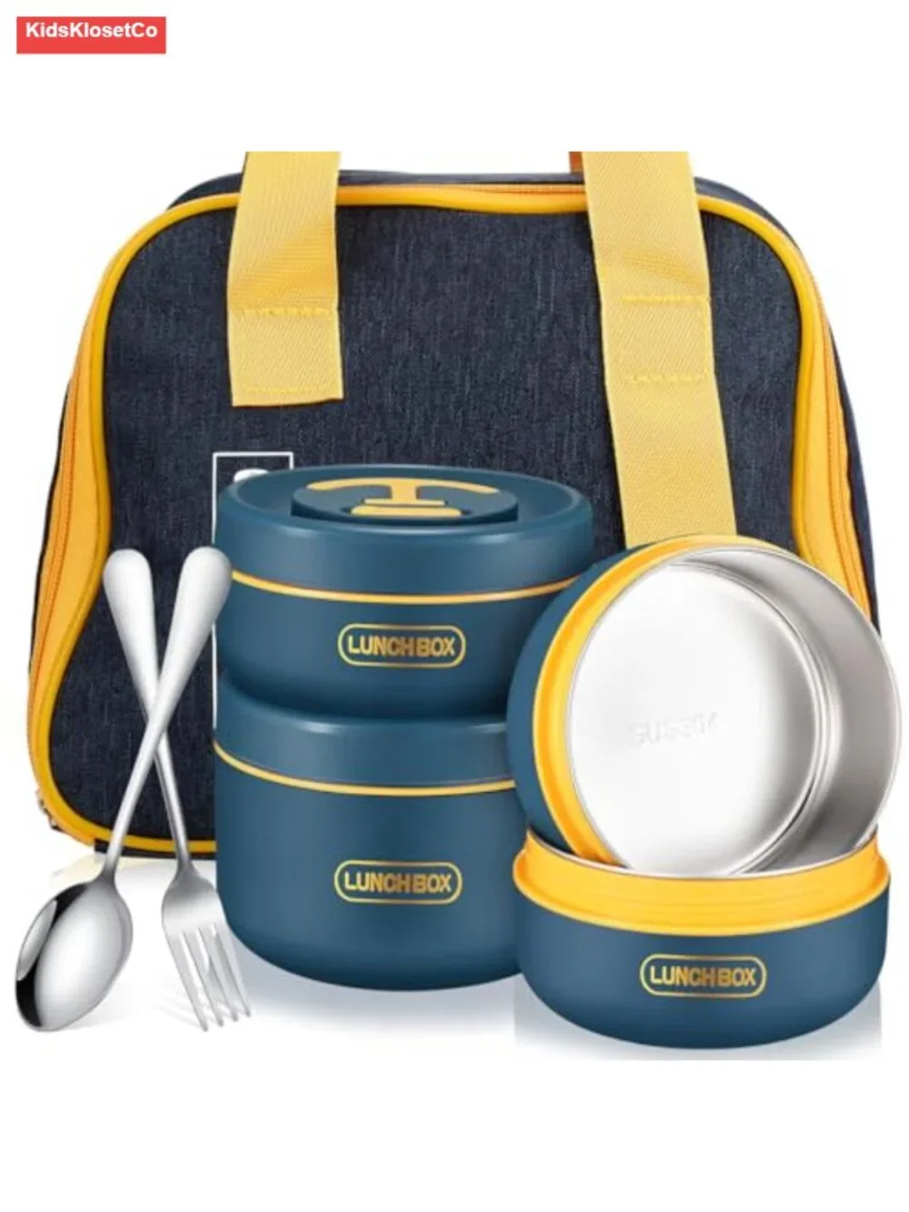 Insulated Bento Lunch Box Set Stainless Steel Stackable 3-Piece
